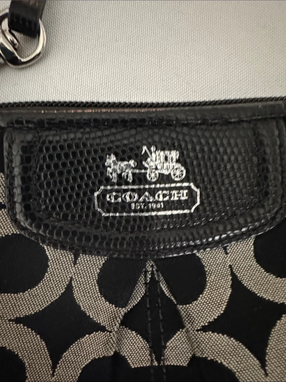 Coach Black and Tan Signature Pattern Wristlet